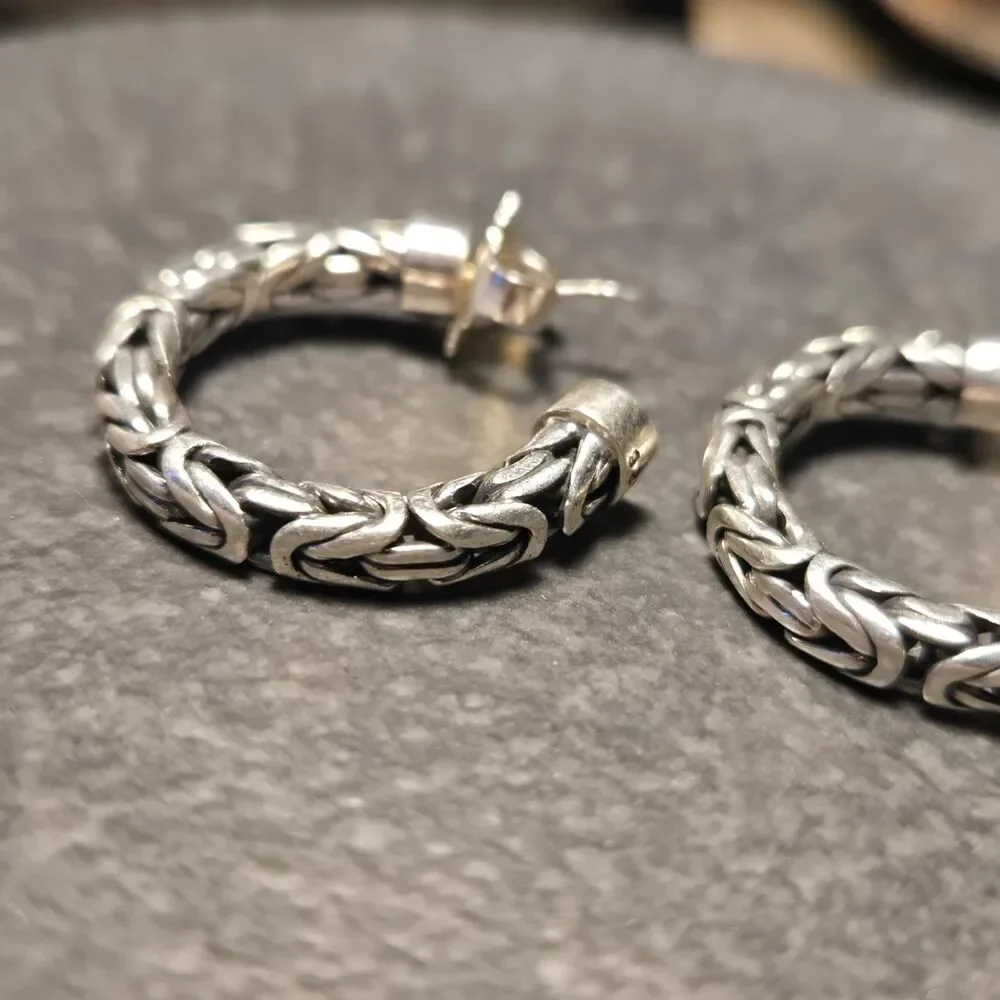 Gorgeous Heavy Stud Intricate Sterling Silver Earrings